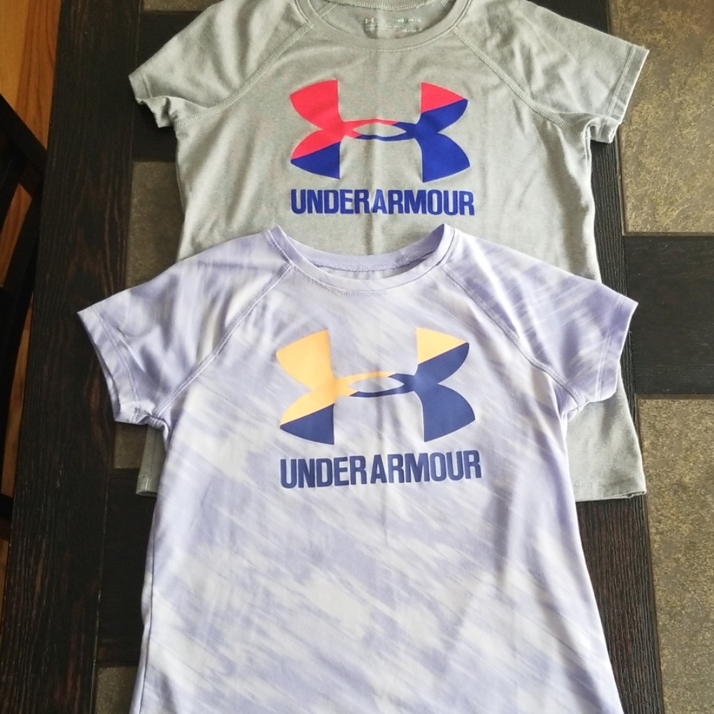 2 girls under armour shirts
